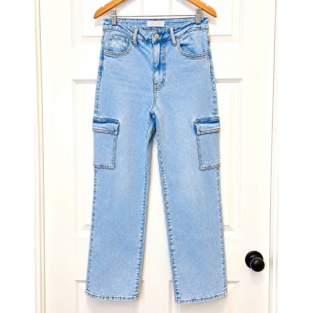 Vervet Blue Women’s 26 Straight Leg High Rise Light Wash Cargo Pocket Jeans